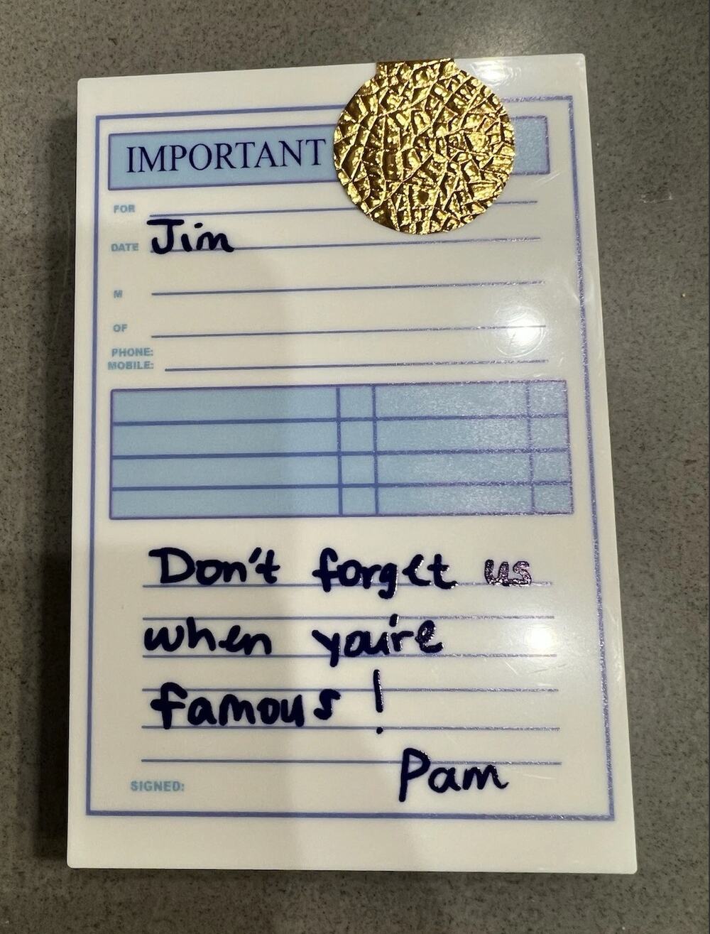 NWOB CultureFly The Office Pam's Note Vinyl Board Collectible Gag Gift